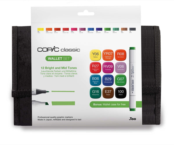 Copic Classic Wallet 12 Bright & Mid Tones