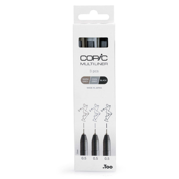 Copic Multiliner 3'lü Set — Warm Grey, Cool Grey & Black 0.5mm