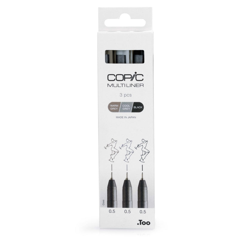 Copic Multiliner 3'lü Set — Warm Grey, Cool Grey & Black 0.5mm