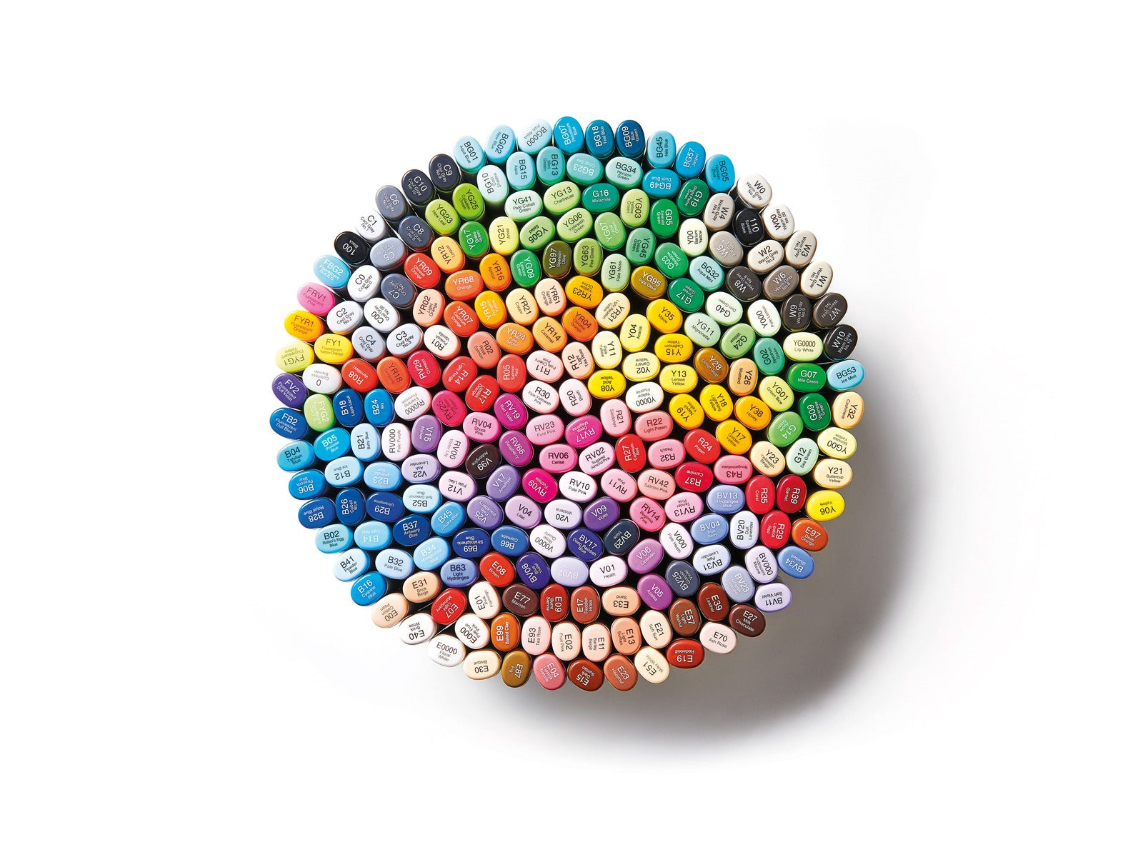 358 Copic renginin kapaklarından oluşan renk çemberi