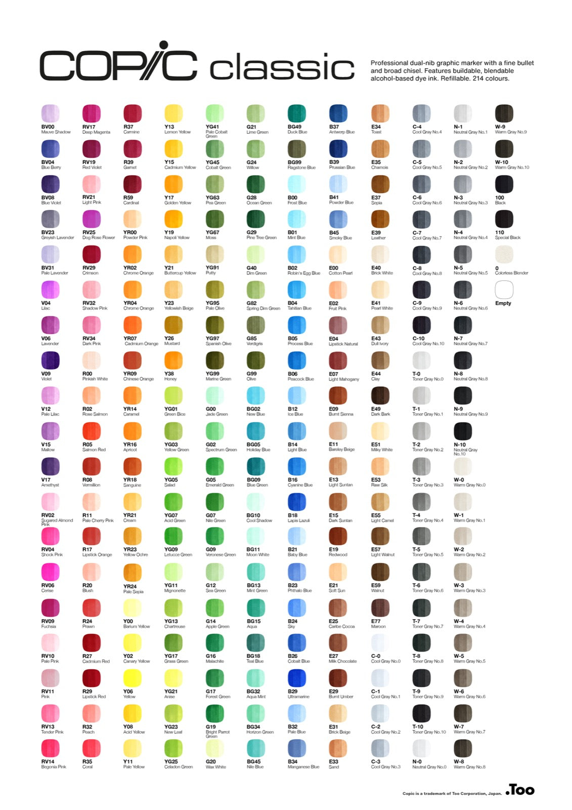 Copic Classic renk kartı