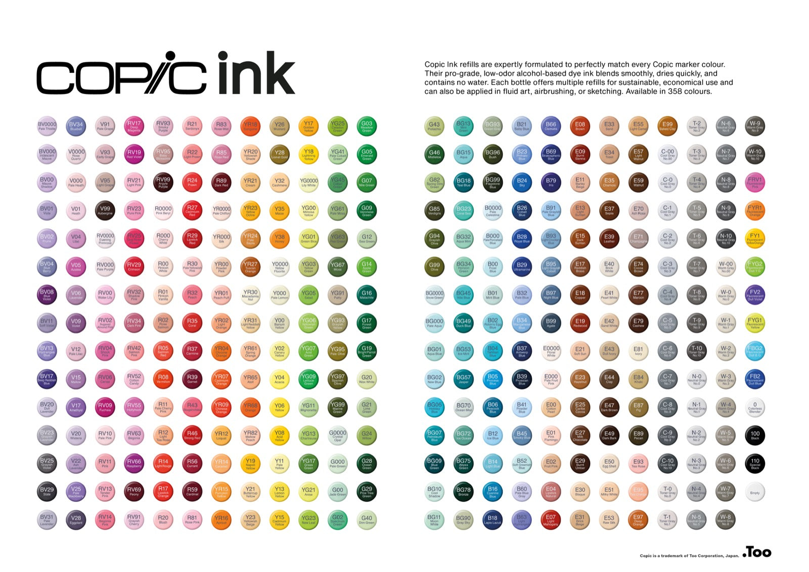 Copic Ink renk kartı