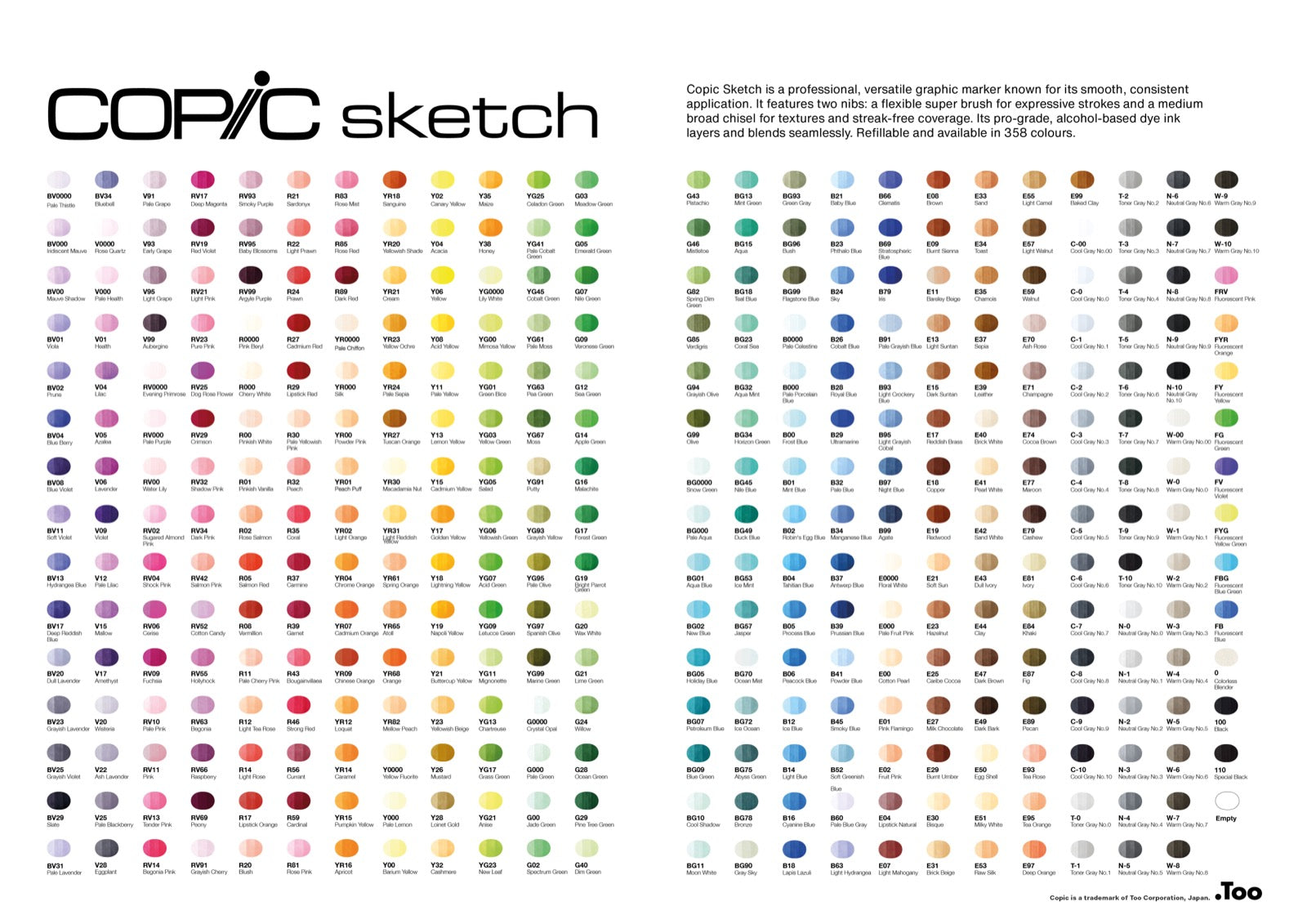 Copic Sketch renk kartı 1/2